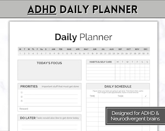 ADHD Daily Planner for Adults, Neurodivergent, Brain Dump Template, cleaning, student, digital life daily planner, to do list printable