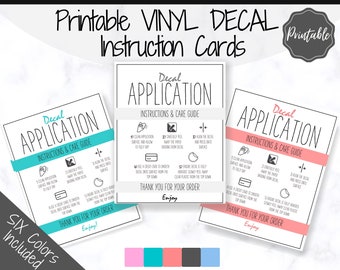 Decal Application Instructions, Printable Vinyl Care Card, Decal Order Card, DIY Sticker Seller Packaging Label, Vinyl Decal Care Cards