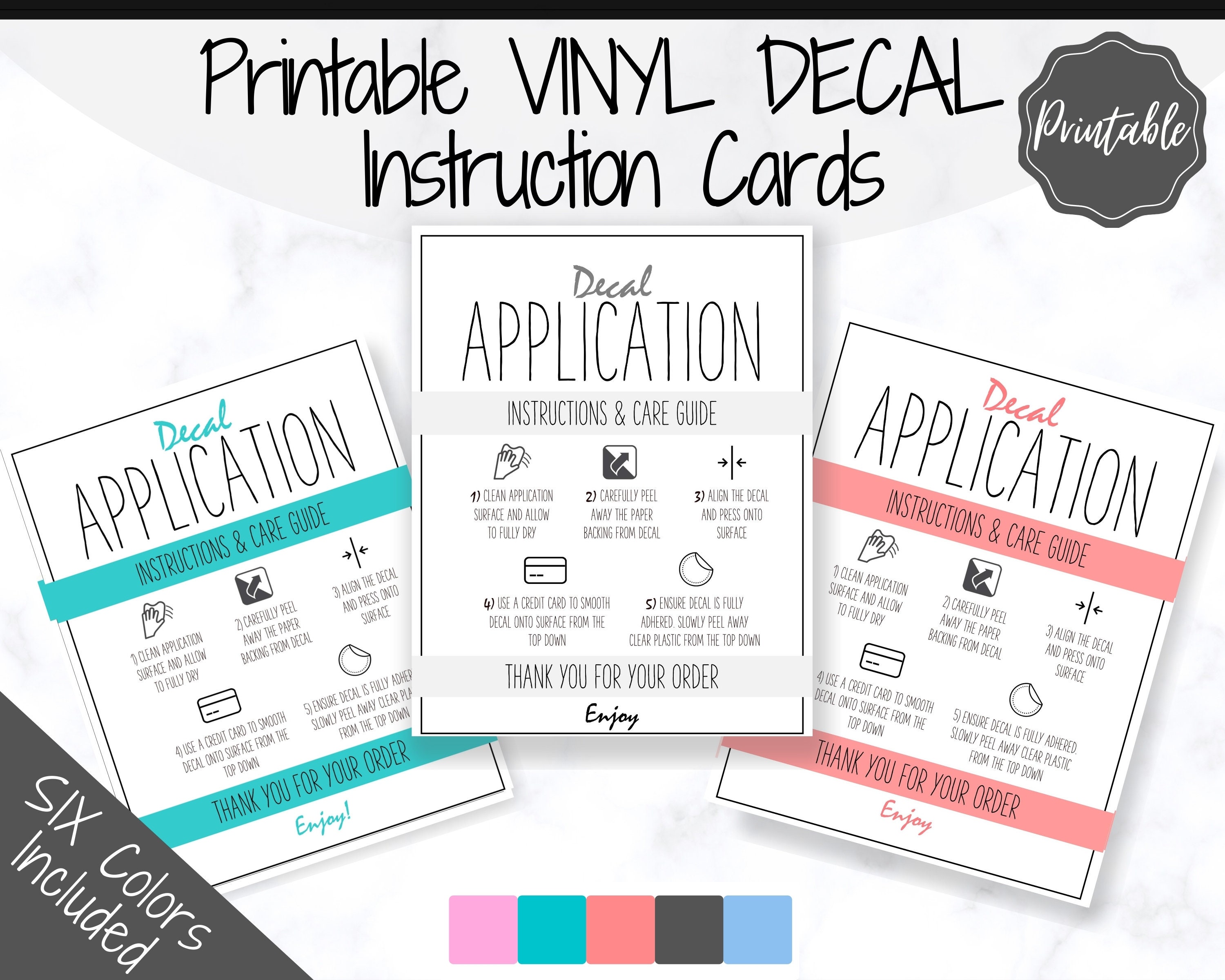 Decal Application Instructions Printable Vinyl Care Card Etsy
