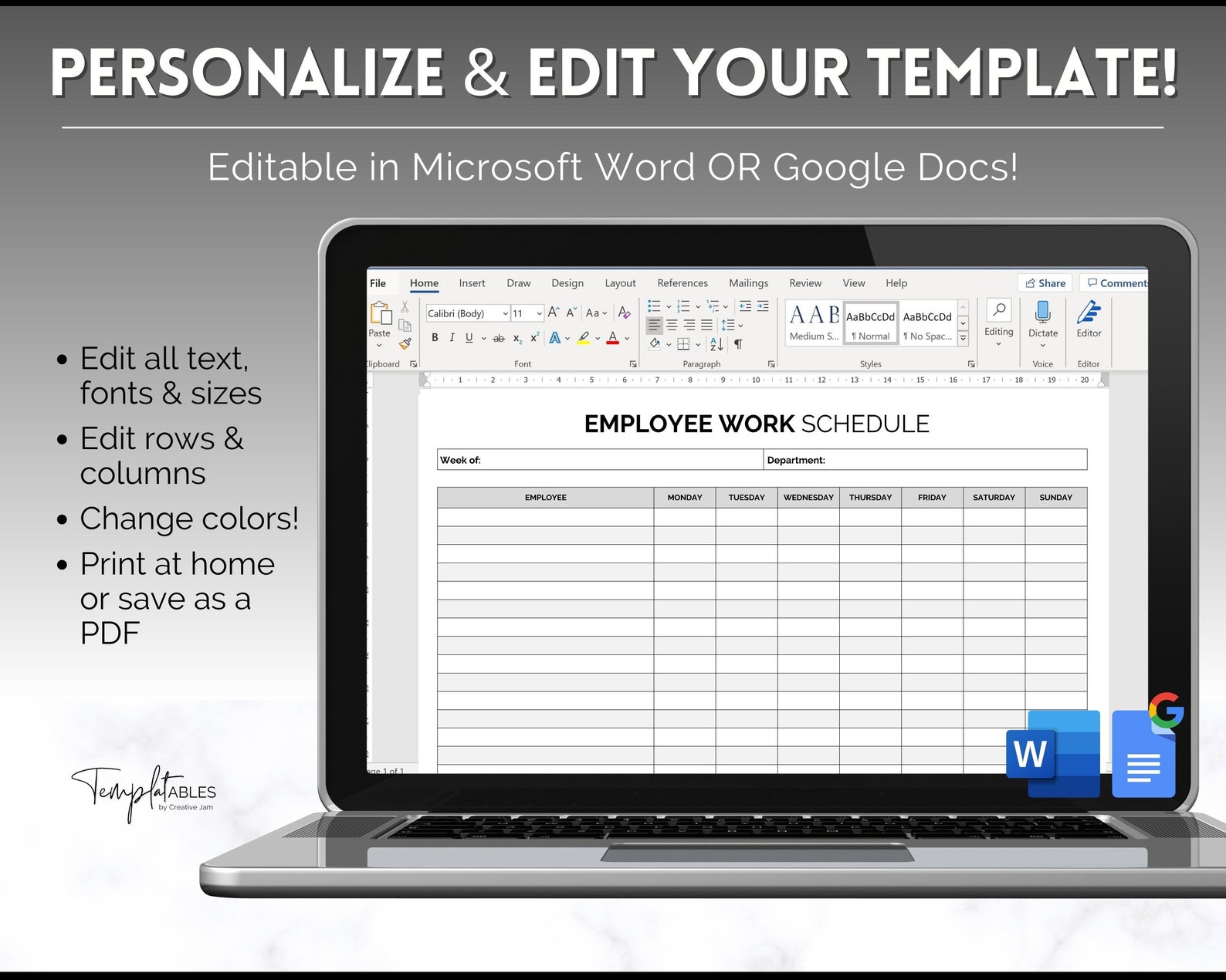 Employee Work Schedule, EDITABLE Employee Time Sheet Template, Weekly ...