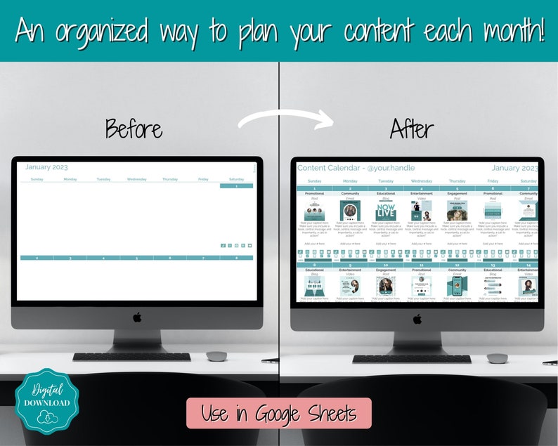 Editable Content Calendar Google Sheets Spreadsheet Social Etsy UK