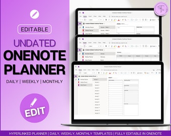 OneNote Planner, EDITABLE Digital Planner, UNDATED OneNote Template, Daily, Weekly, Monthly Planning for Windows, Adhd, Notebook, One Note