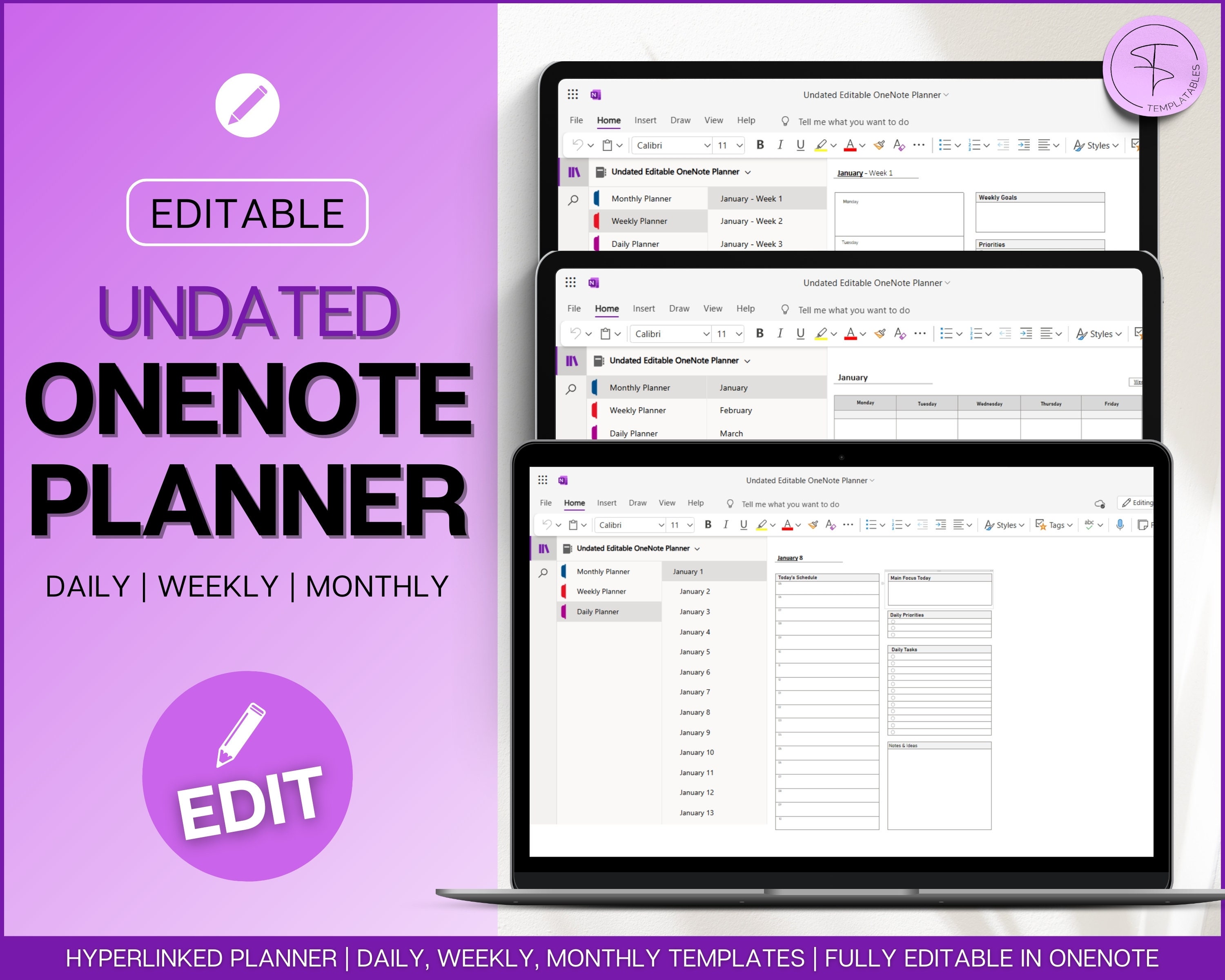EDITABLE Onenote Planner, UNDATED Digital Planner, Onenote Template ...