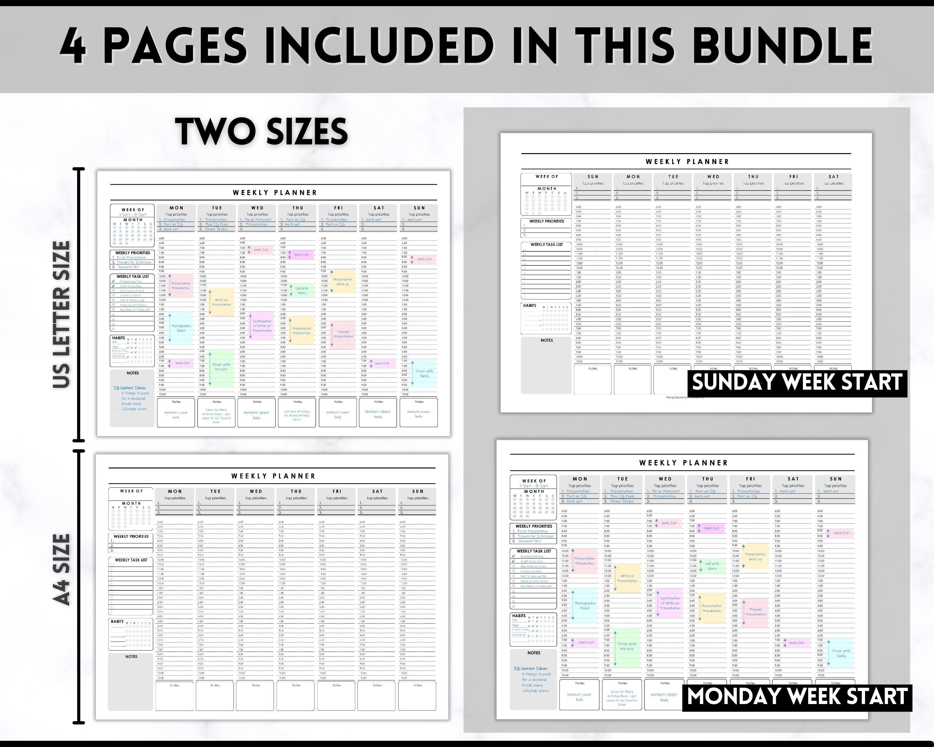 EDITABLE Weekly Planner Printable Daily Hourly Planner - Etsy Canada