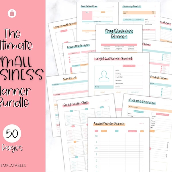 Printable Small Business Planner BUNDLE, Business Planner, Side Hustle, Business Trackers, Social Media, Finances, Content, Order, Etsy Shop