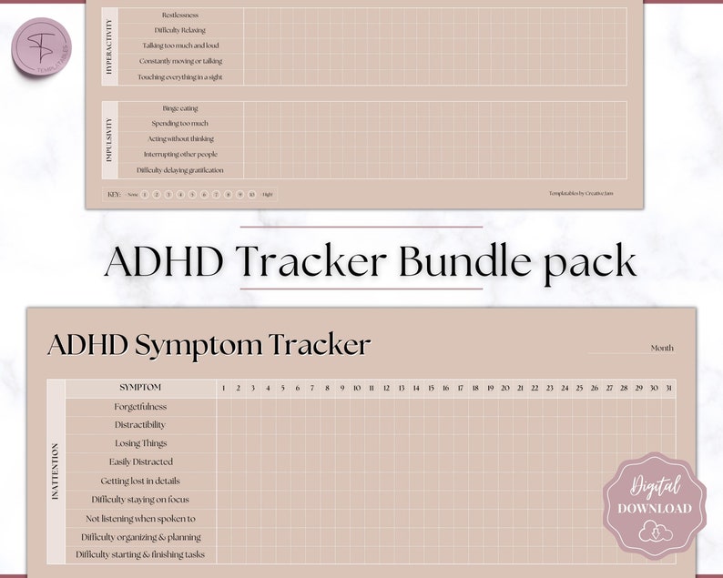 Printable ADHD Trackers for Adults! Monthly Symptom Tracker, Behavior ...
