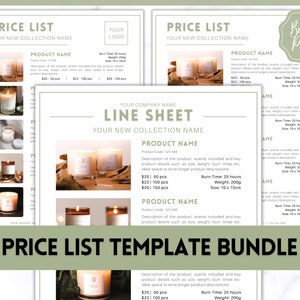 Price List Template. Line Sheet for Wholesale. Editable Candle Template Catalog, Seller shop, Product Sales Sheet, Canva Linesheet Catalogue