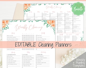 EDITABLE Cleaning Schedule, Weekly Cleaning Planner, Cleaning Checklist, Weekly House Chores, Clean Home Routine, Monthly Cleaning List