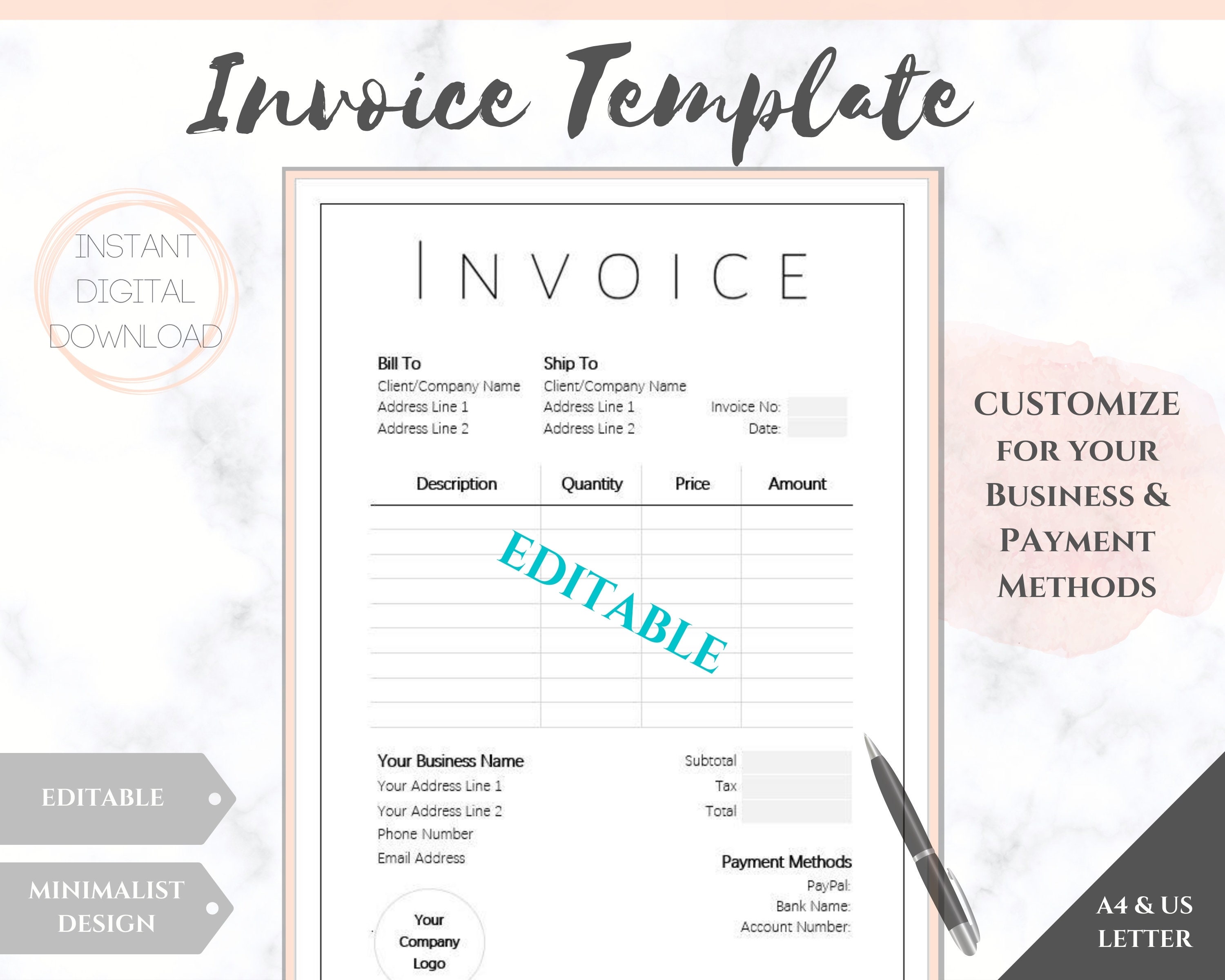 invoice template order form editable custom receipt template etsy australia