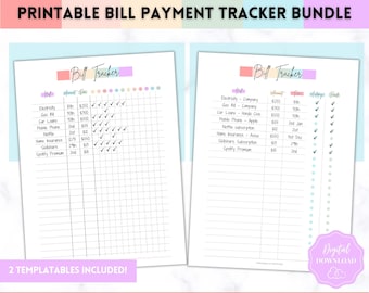 Bill Payment Tracker, Printable Monthly Bill Organizer & Checklist, Budget Planner, Finance Tracker, Spending, Expenses, Bill Calendar List