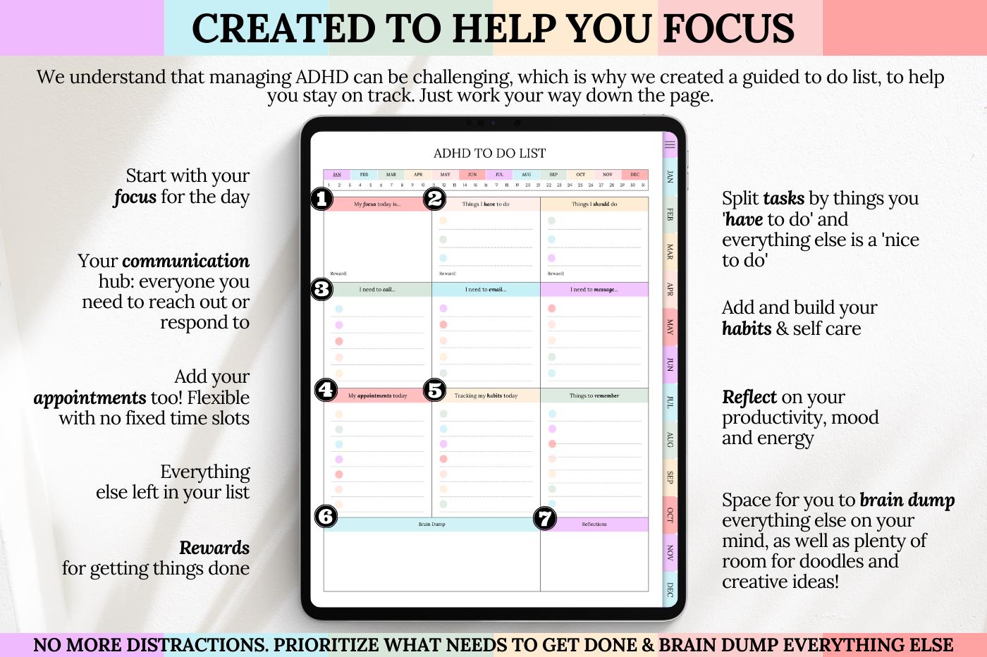 2026 ADHD to Do List, COLORFUL Goodnotes Digital Planner for ...