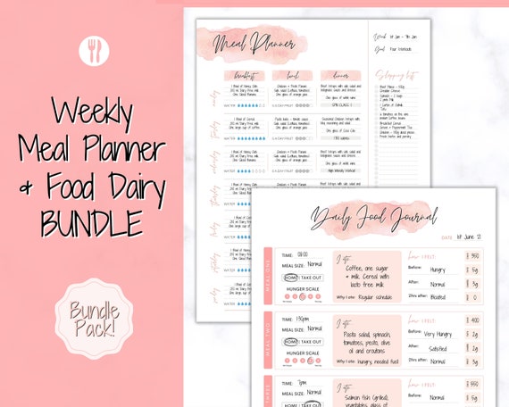 PINK Meal Planner Printable BUNDLE, Weekly Food Diary, Meal Tracker, Daily  Food Journal, Menu Plan, Prep Grocery, Fitness Diet Wellness 