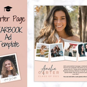 KWARTAAL Pagina Jaarboeksjabloon, Senior & Middelbare School Afstuderen, Afstudeeraankondiging, Schooljaarboek, Fotokaart, Jaarboekadvertentie, Afstuderen Tribute