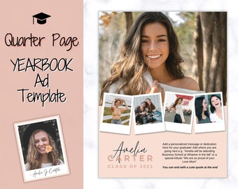 QUARTER Page Yearbook Template, Senior & High School Graduation, Grad Announcement, School Yearbook, Photo Card, Yearbook Ad, Grad Tribute