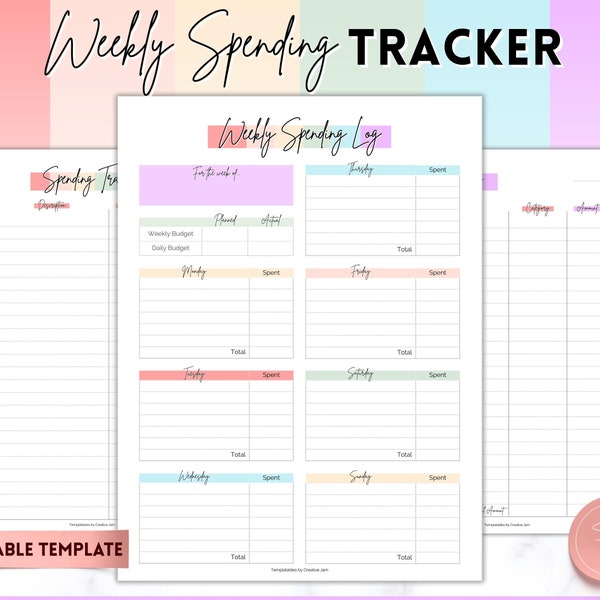 Weekly Spending Tracker, Printable Spending Log, Weekly Budget Planner, Weekly Expense Tracker, Finance Planner, Transaction, Daily Journal