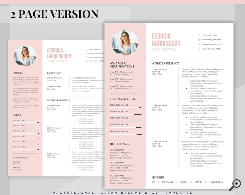 K&ouml;nnte beinhalten: Eine rosa und wei&szlig;e Lebenslaufvorlage mit professionellem Design. Die Vorlage enth&auml;lt Abschnitte f&uuml;r Profil, F&auml;higkeiten, Sprachen, Ausbildung, Berufserfahrung, Auszeichnungen und Zertifizierungen, technische F&auml;higkeiten, Referenzen und Hobbys. Die Vorlage ist f&uuml;r Bewerbungen konzipiert.