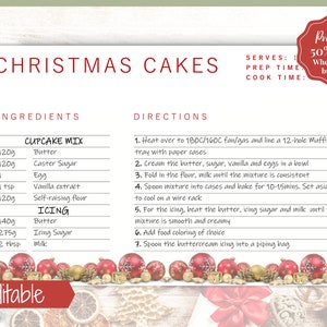 EDITABLE Recipe Card template, CHRISTMAS Recipe Template, Recipe Cards Printable, 4x6, Insert, Minimal, Sheet, Recipe Box, Xmas, Book