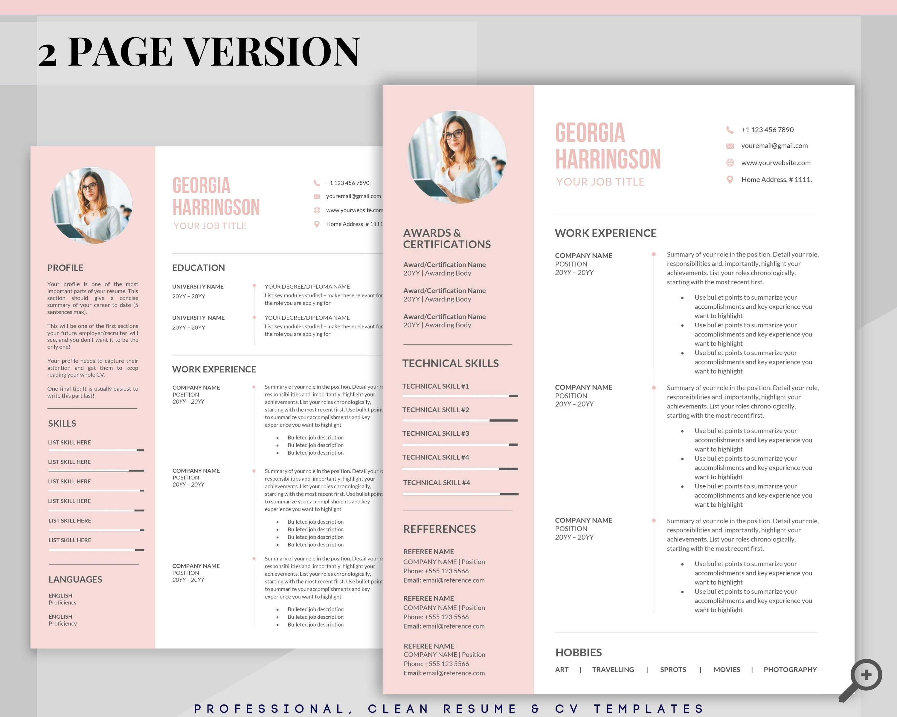 Creative Resume Template Word. CV Template Professional | Etsy