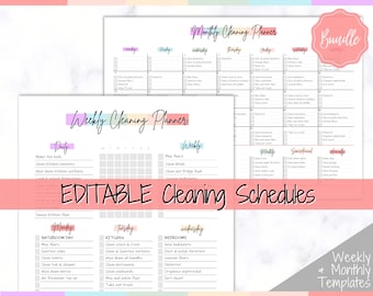 EDITABLE Cleaning Schedule, Weekly Cleaning Planner, Cleaning Checklist, Weekly House Chores, Clean Home Routine, Monthly Cleaning List