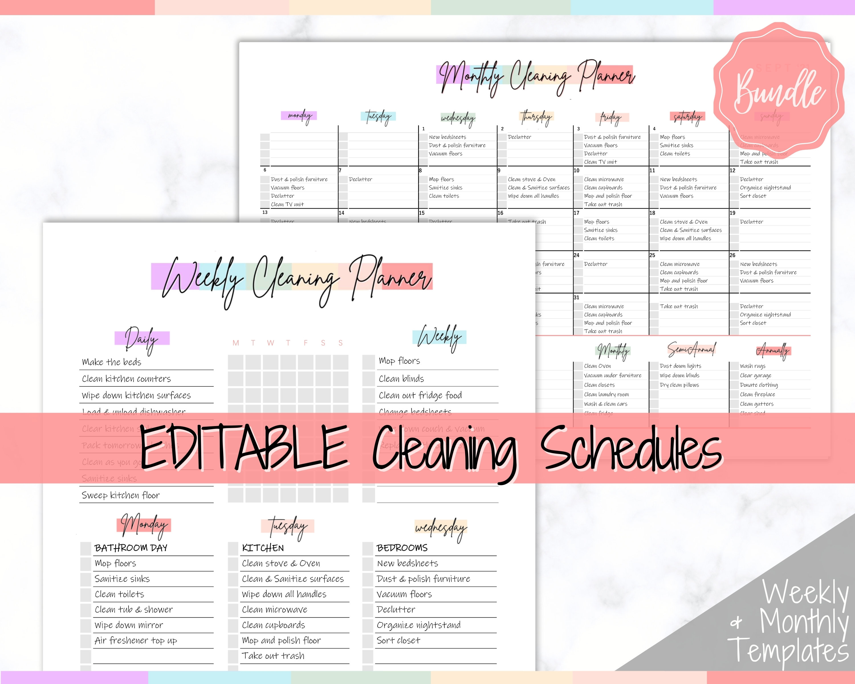 EDITABLE Cleaning Schedule Weekly Cleaning Planner Cleaning - Etsy UK