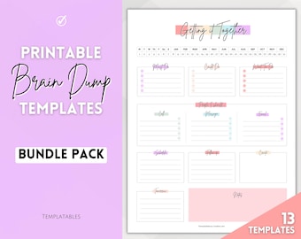 Brain Dump Printable BUNDLE, To Do List, ADHD Planner, Daily Template, Productivity, Priority Matrix, Work Day, Task Thoughts Organizer PDF