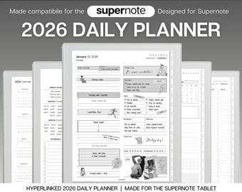 Vorlage für Supernote, 2026 TÄGLICHER Planer, Supernote Template, Hyperlink Digitaler Planer, Kalender, Journal, Supernote Planner, a5x, a6x