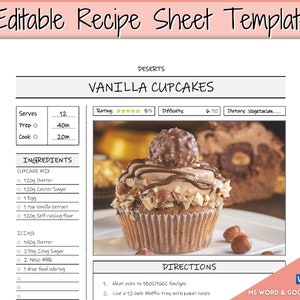 Recipe Book template, EDITABLE Recipe Sheet Template, Recipe Cards, Minimal Recipe Binder, 8.5x11 Printable Farmhouse, Food Planner Journal