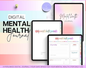 Mental Health Journal, Digital Planner, Self Care, Therapy, Anxiety, Gratitude, Mood Tracker, Digital Journal Prompts, GoodNotes iPad