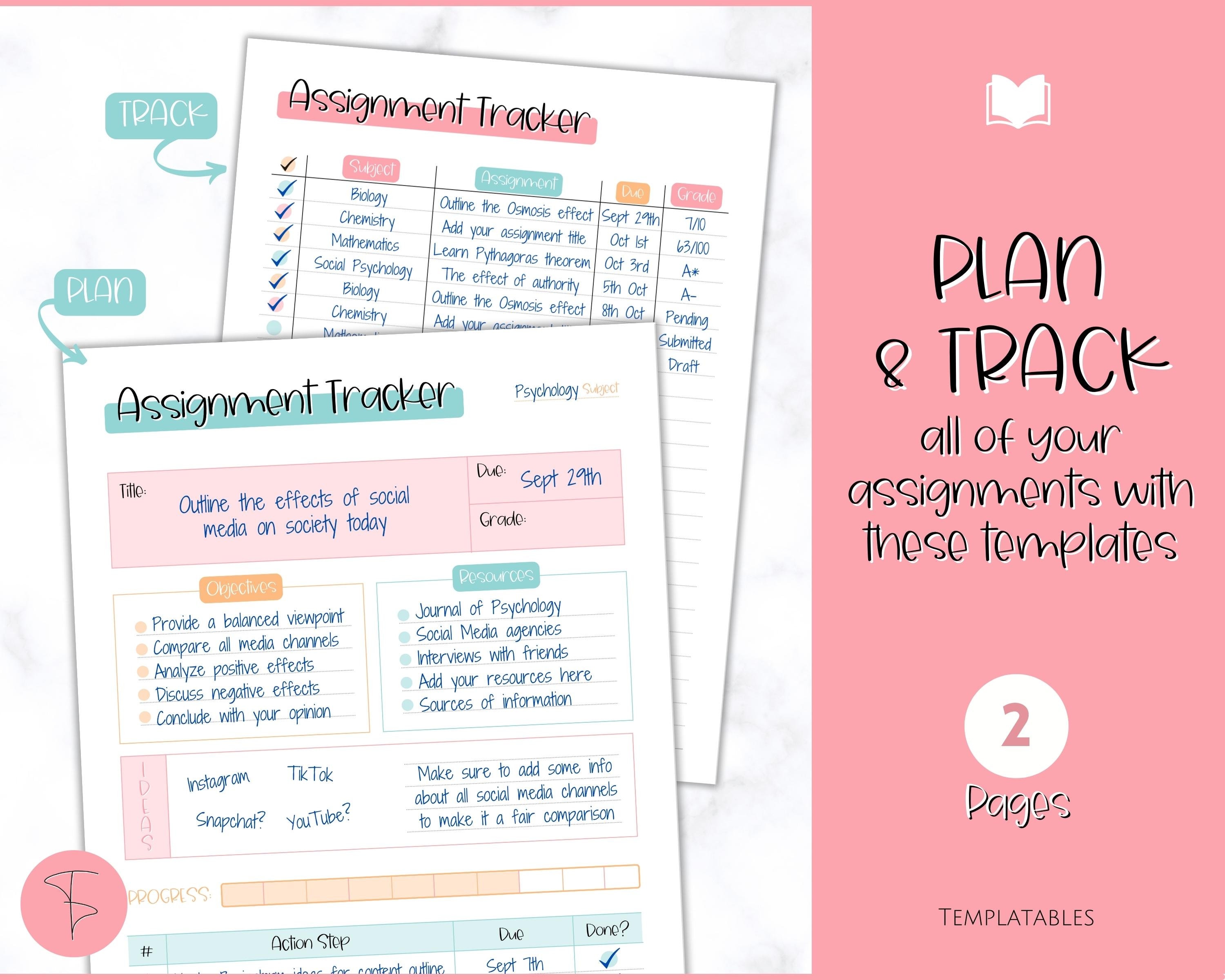 Assignment Planner BUNDLE, Printable Assignment Tracker for Students ...