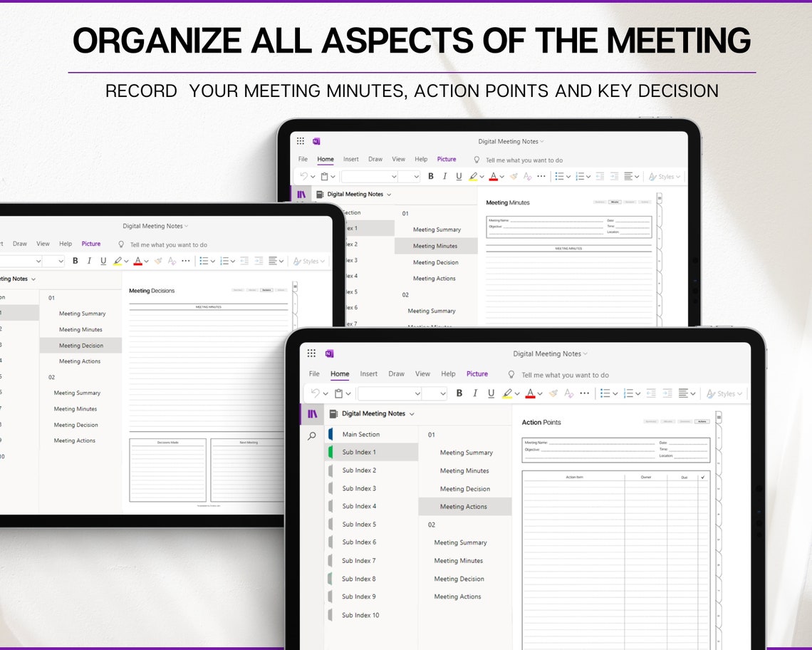 Onenote Meeting Notes Template, Editable Meeting Minutes, Digital ...