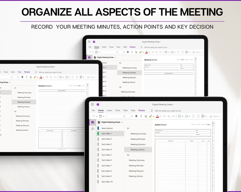 Onenote Meeting Notes Template, Editable Meeting Minutes, Digital ...