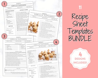 Recipe Page template BUNDLE, Editable Recipe Book Template, Recipe Cards, Minimal Recipe Binder, Printable Farmhouse, Food Planner Cookbook