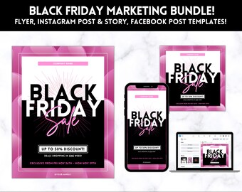 BLACK FRIDAY PAKET! Flyer Vorlage, Instagram Post & Story, Facebook, bearbeitbarer Social Media Verkauf, Business Marketing Branding Cyber Monday