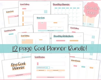 Goal Tracker Printable BUNDLE, 2024 Goals Planner, SMART Goal Setting Kit, New Year, Monthly Habits Reflections, Productivity, Vision Board