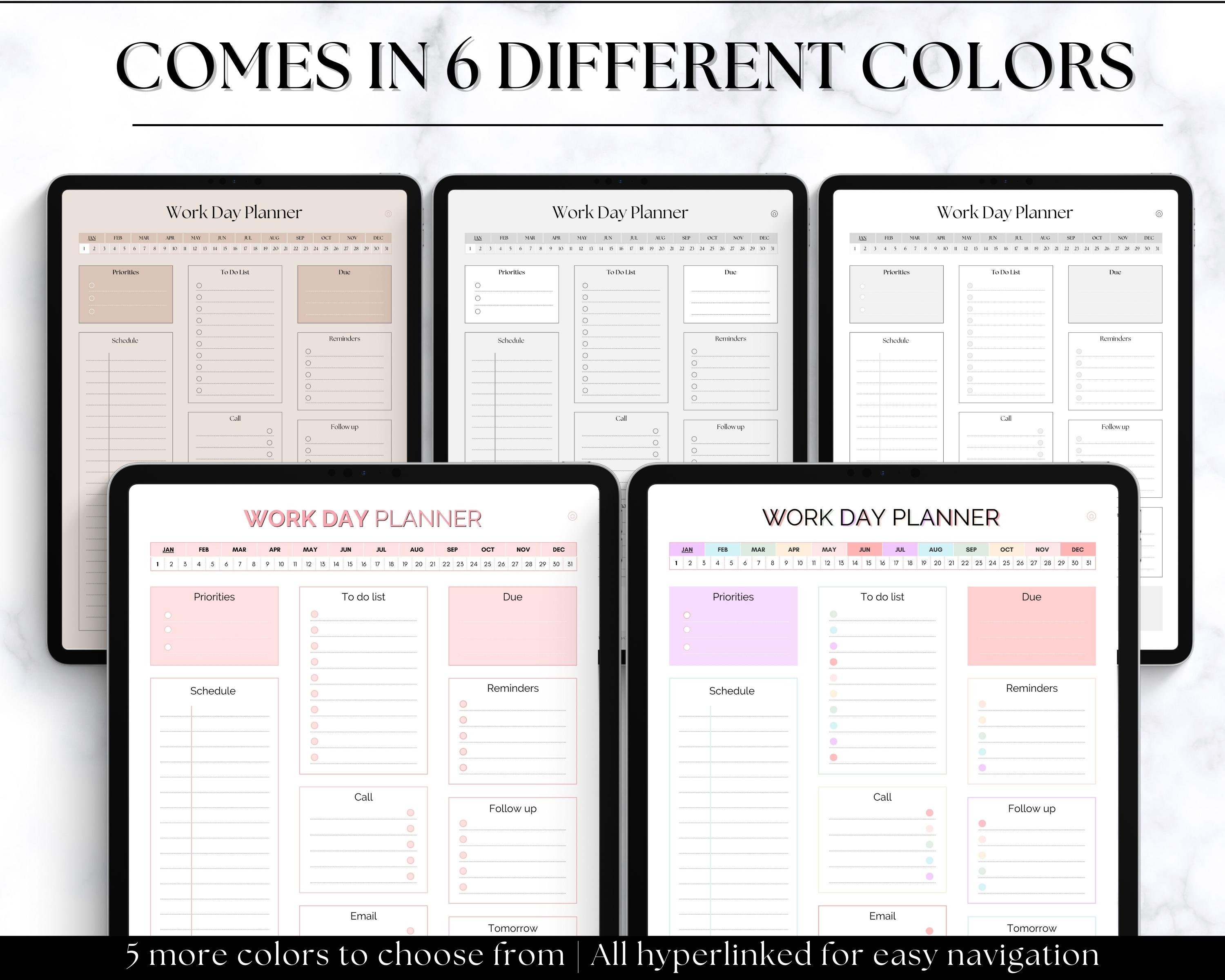 Work Planner, Digital Planner, Work Day Organizer, Daily Planner, Work ...