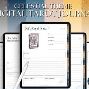 Journal de Tarot NUMÉRIQUE, Cahier d’exercices CELESTIAL Tarot Planner, Lecture quotidienne de cartes, Tarot Spreads, Tarot Deck Notebook, Sorcière, Grimoire, GoodNotes