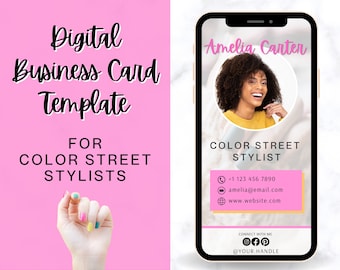 Farbe Straße Digitale Visitenkarten Vorlage. DIY Logo & Foto hinzufügen! ColorStreet Stylist, Color St Tracker, Mani Nägel, Bearbeitbares Canva Design