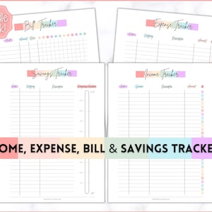 Bill Tracker BUNDLE, Rastreador de gastos, Rastreador de gastos, Plantilla imprimible del planificador de presupuesto, Ahorros, Ingresos, Carpeta del planificador de finanzas personales
