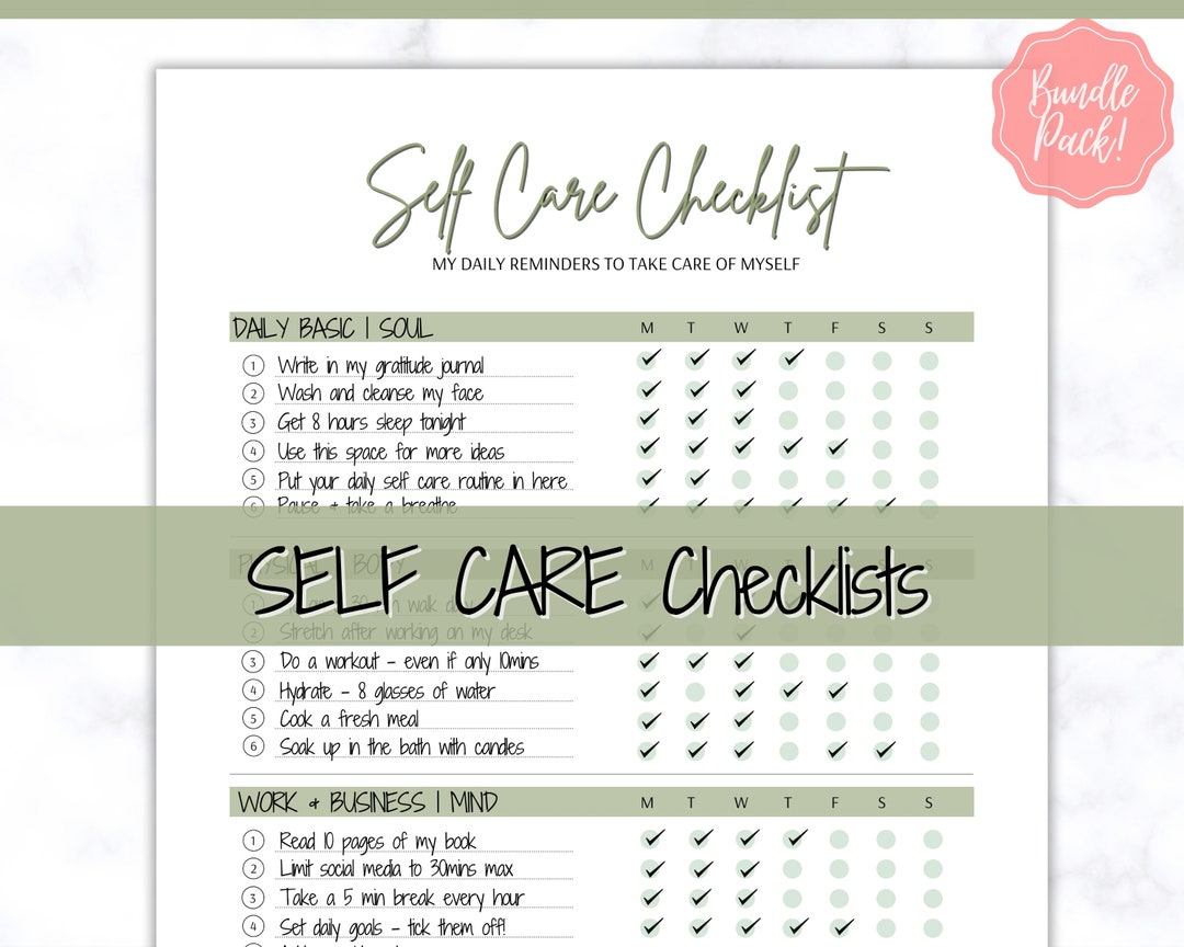 Self Care Planner, Self-care Checklist, Selfcare Journal