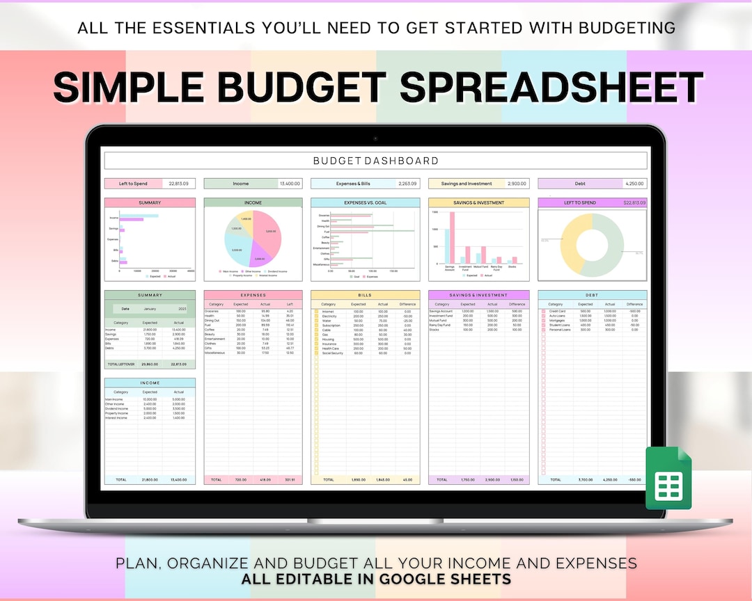 BUDGET SPREADSHEET! Simple Google Sheets Budget Planner, Easy Monthly ...