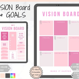 2024 Vision Board Printables, Digital Vision Board Kit, Goal Planner Affirmation, Manifestation Law of Attraction Poster, Positivity Poster