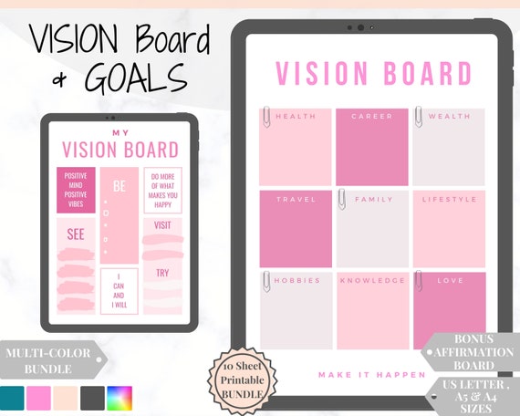 2024 Vision Board Manifest Happiness Printable PDF Mood Board for Women  Inspiring Quotes Positive Affirmations Abundance Law of Attraction 