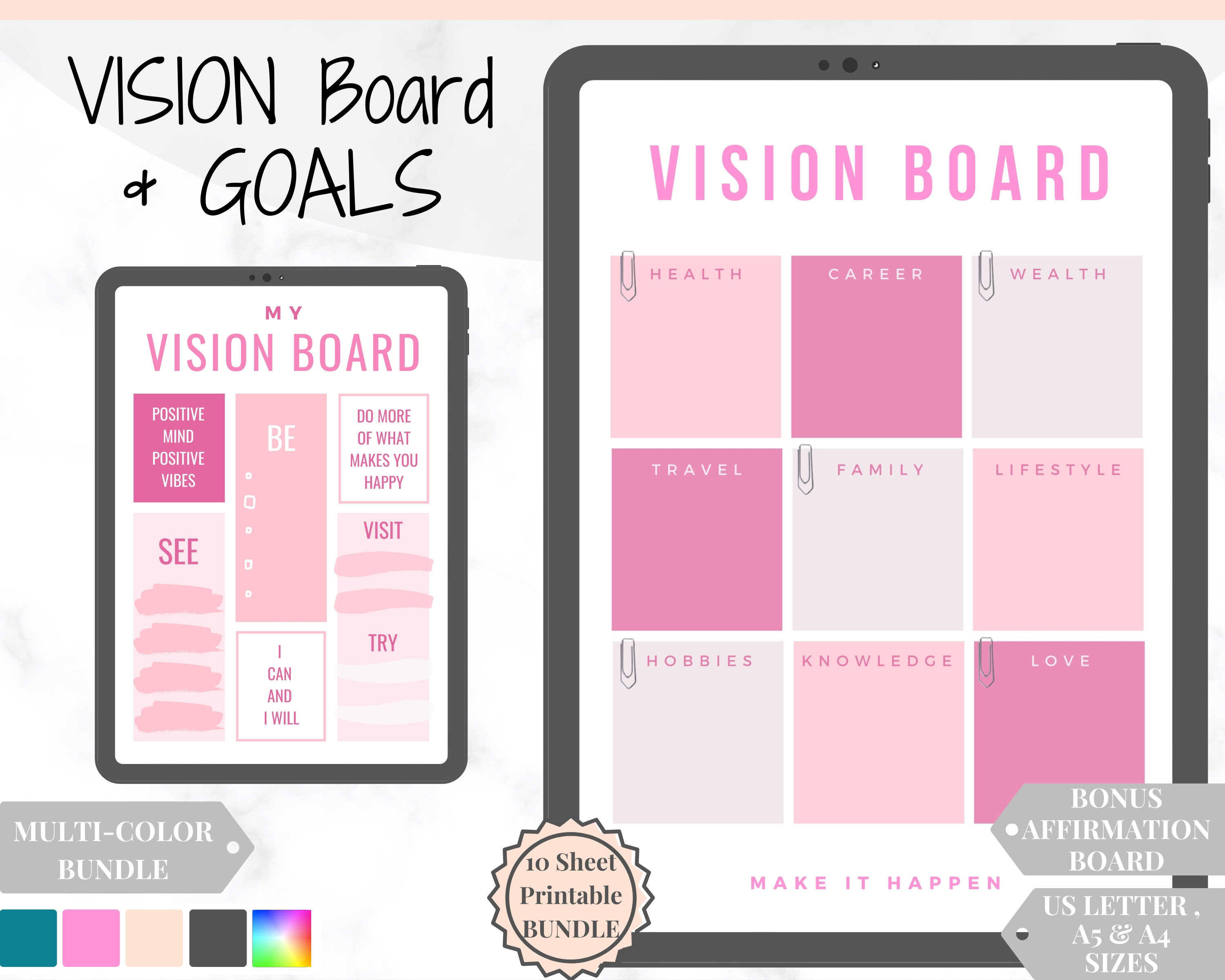 Career Finance Vision Board Printable Kit 2024, Manifesting Affirmations,  Goal Planner, Quote Cards, Dream Board Party, Law of Attraction -   Canada