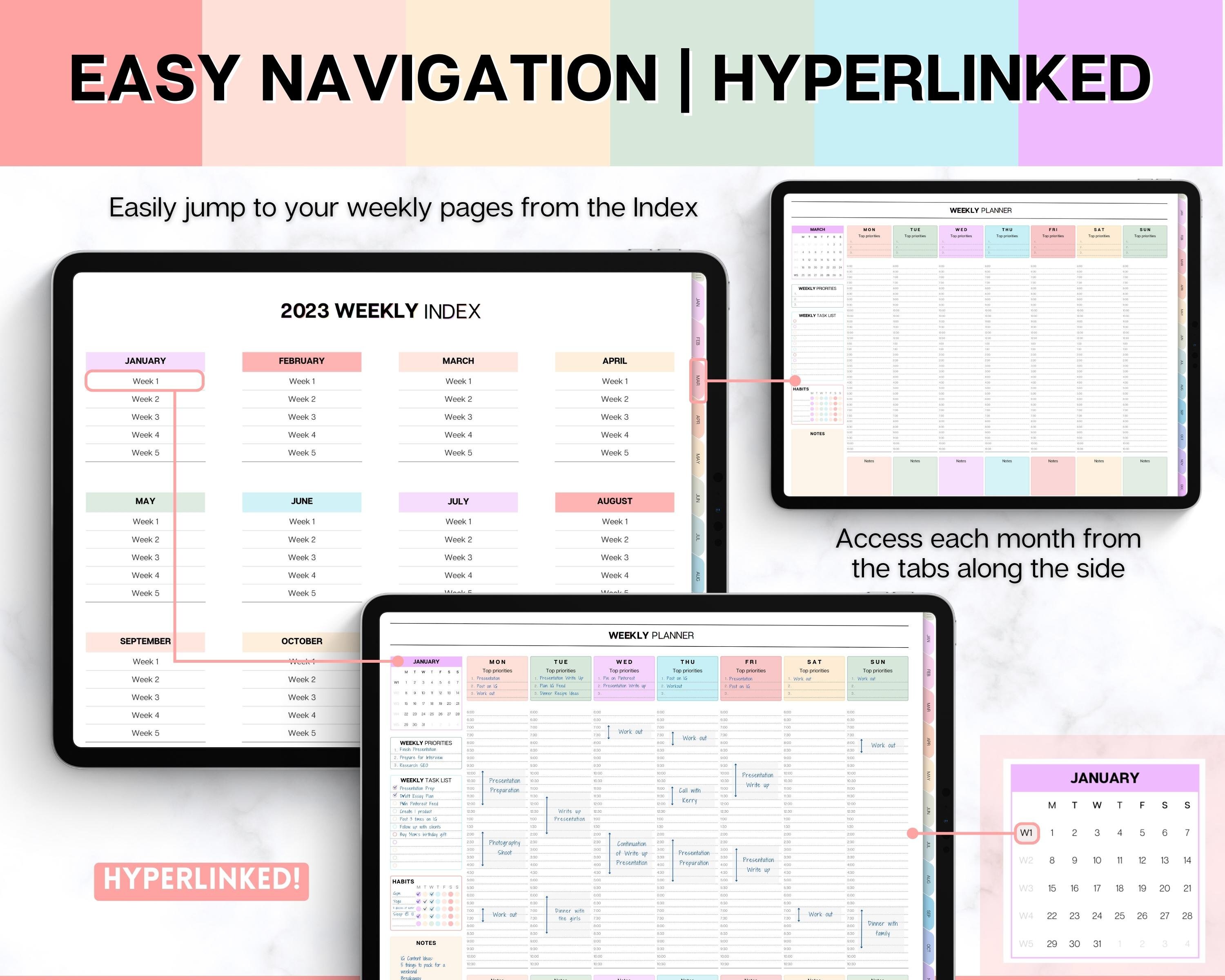 WEEKLY Hourly Digital Planner, 2024 Digital Planner, iPad Planner ...