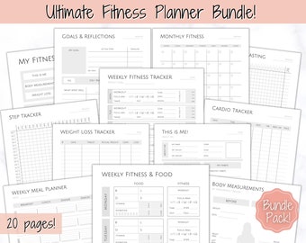 Fitness Planner, Weight Loss Tracker, BUNDLE, Workout Planner Fitness Journal, Wellness, Health Goal, Meal Planner, Self Care, Habit Tracker