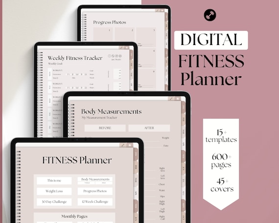 Digital FITNESS planner, GoodNotes Fitness Planner, Fitness Journal, Weight Loss Tracker, UNDATED iPad Workout Planner, Wellness Template