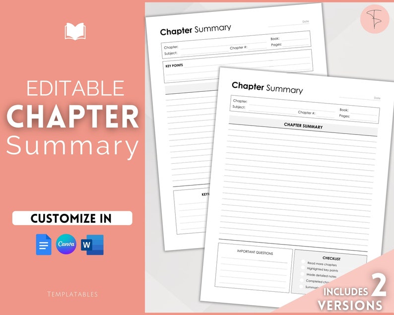EDITABLE Chapter Summary Template Study Guide Textbook - Etsy