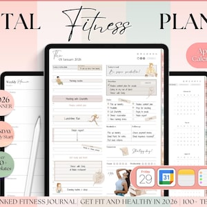 Digital FITNESS-planerare för 2026 med viktminskning och träningsspårare. Perfekt för Goodnotes på din iPad!