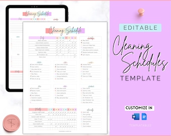 Cleaning Schedule, EDITABLE Cleaning Planner, Cleaning Checklist, Weekly House Chores, Adhd Clean Home, Monthly, Household Planner Printable