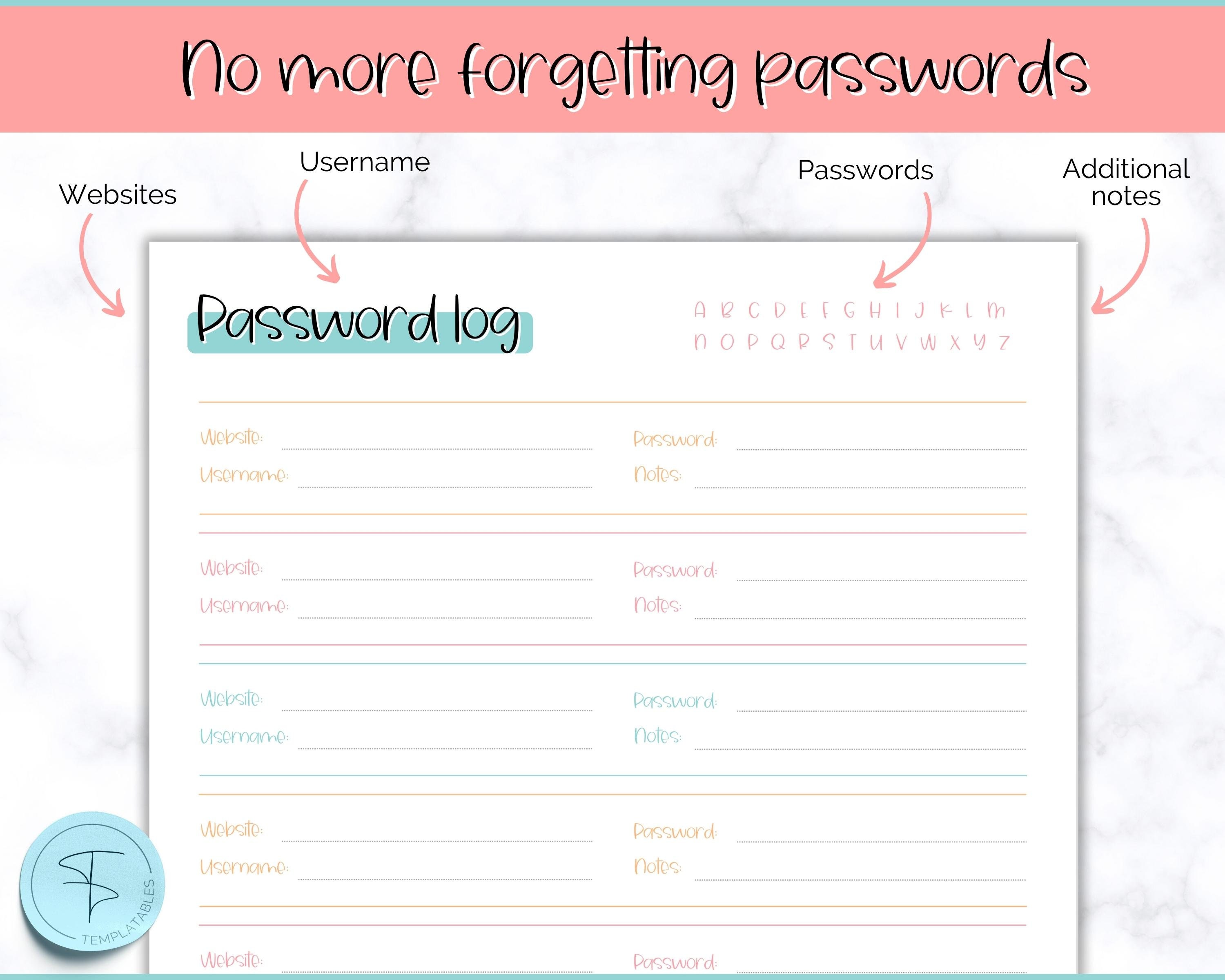 Password Log BUNDLE, 3 Printable Password Trackers & Organizers ...